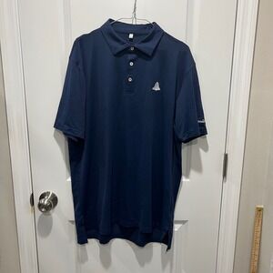 Navy Blue Highland Belles Golf Polo Shirt Mens Large Short Sleeve Bell Logo